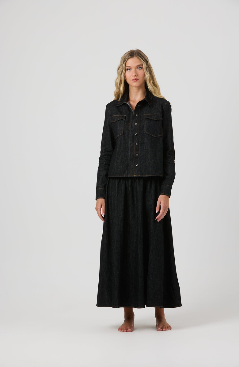 By Tess Collection Hana Skirt, Alternate, color, Black Denim