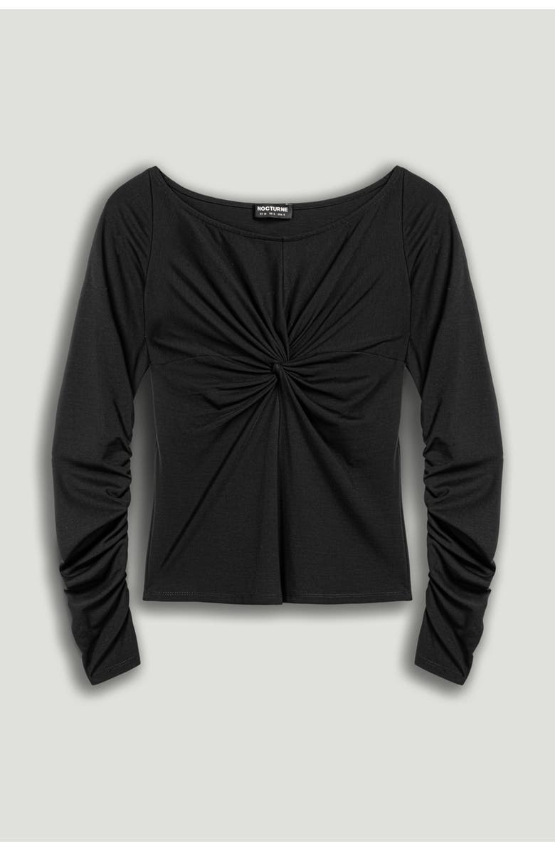 Nocturne Ruched Front Fitted Long Sleeve Top, Alternate, color, Black