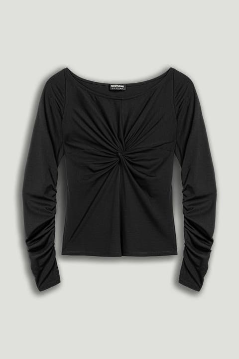 Ruched Front Fitted Long Sleeve Top