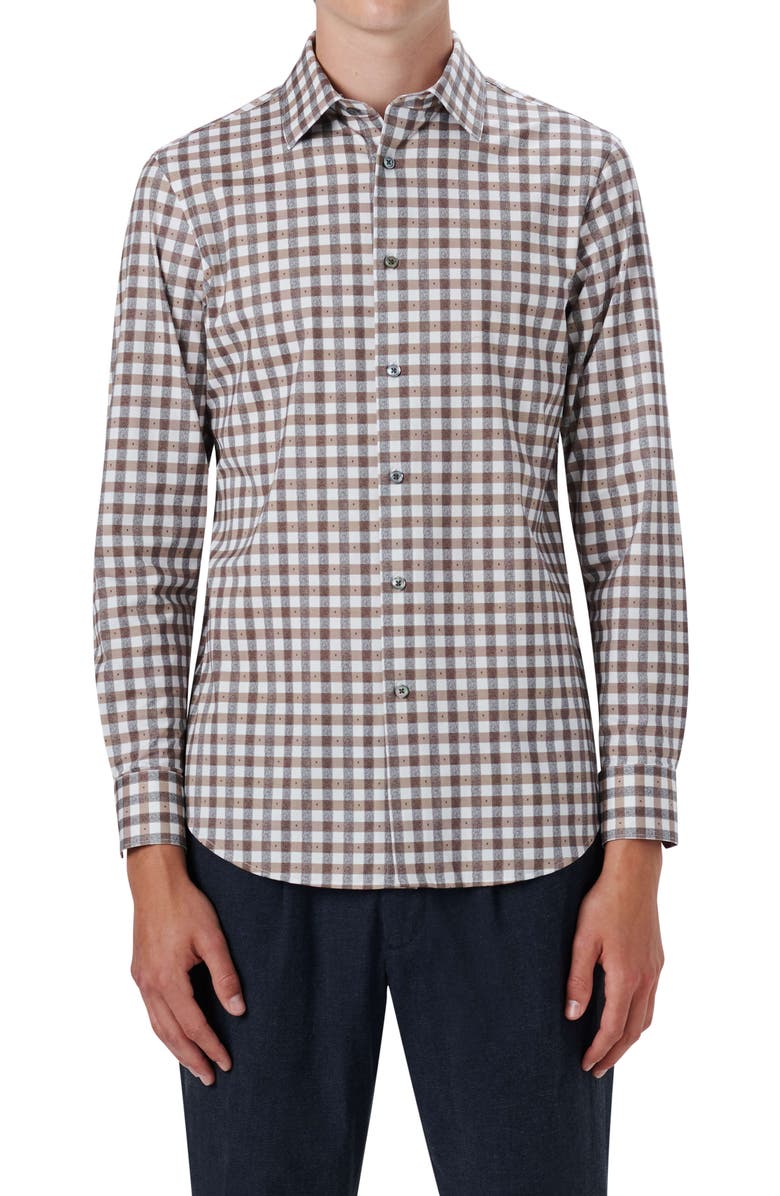 Bugatchi OoohCotton<sup>®</sup> Check Button-Up Shirt, Main, color, Chalk/ Red