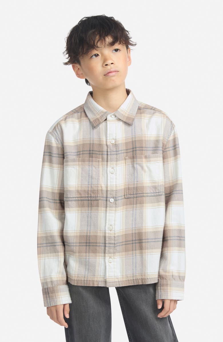 abercrombie kids Kids' Traditoinal Plaid Flannel Button-Up Shirt, Alternate, color, Jet Stream