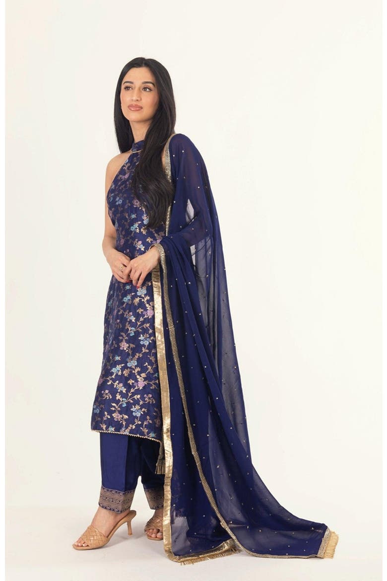 Lazuli Jacquard Halter Salwar Kameez, Alternate, color, Blue