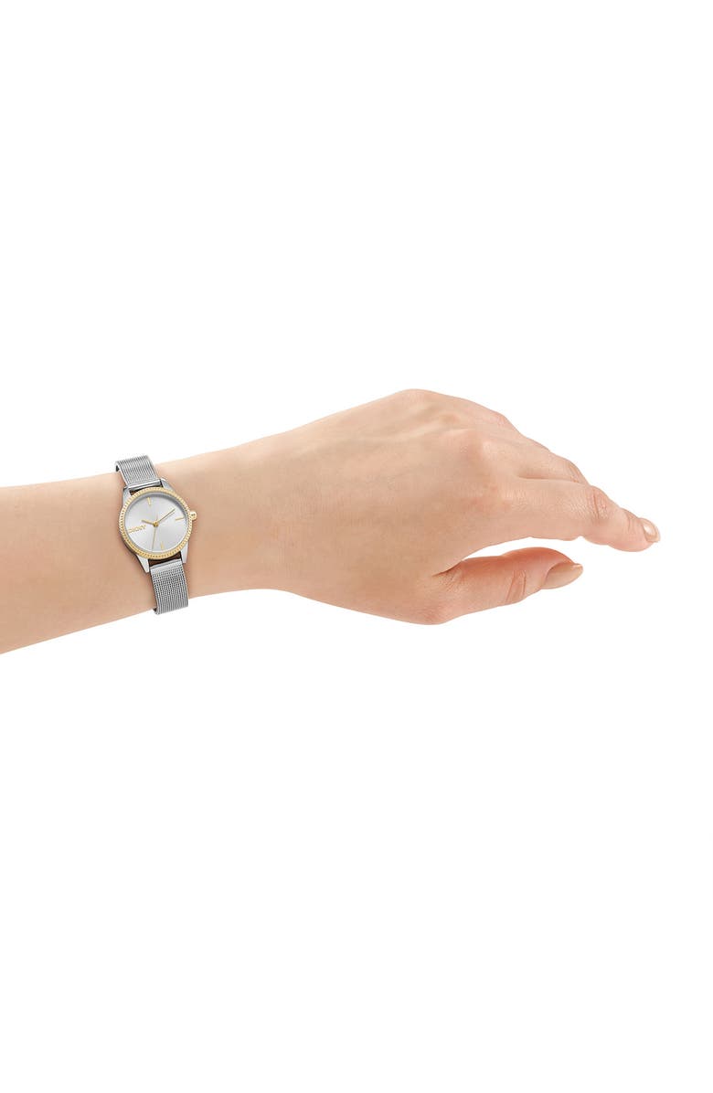 DKNY Milanese Mesh Strap Watch, 26mm, Alternate, color, Silver