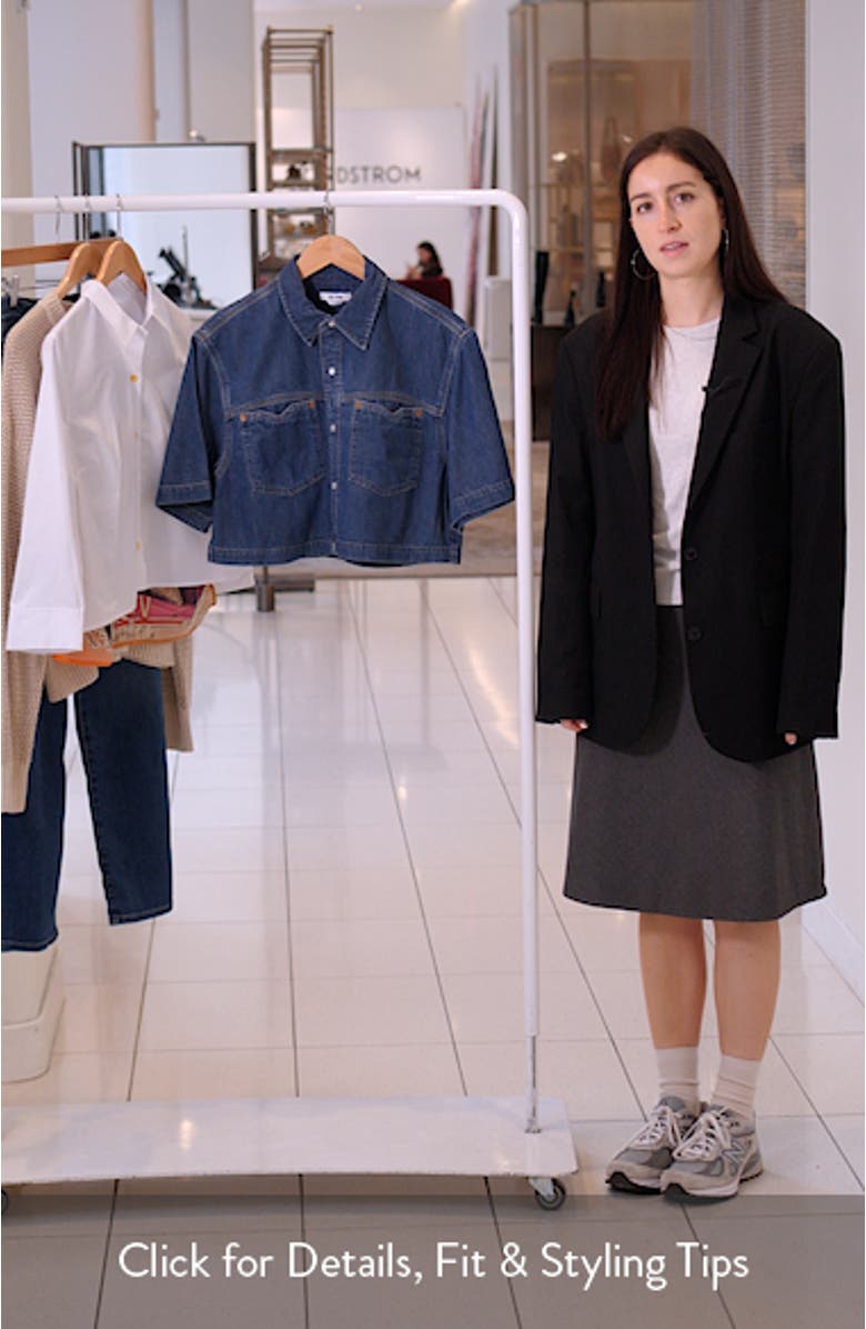 Oversize Crop Denim Button-Up Shirt, sales video thumbnail