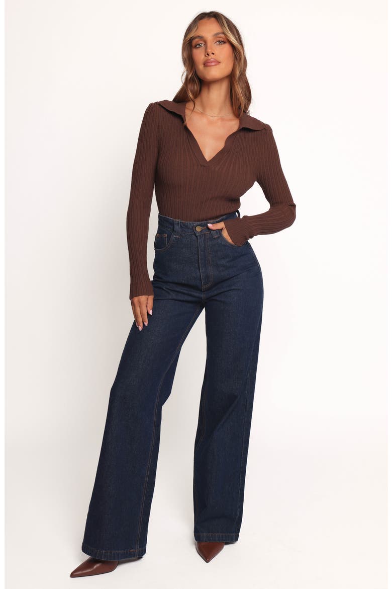 Emmerson Rib Collared Sweater, Alternate, color, CHOCOLATE