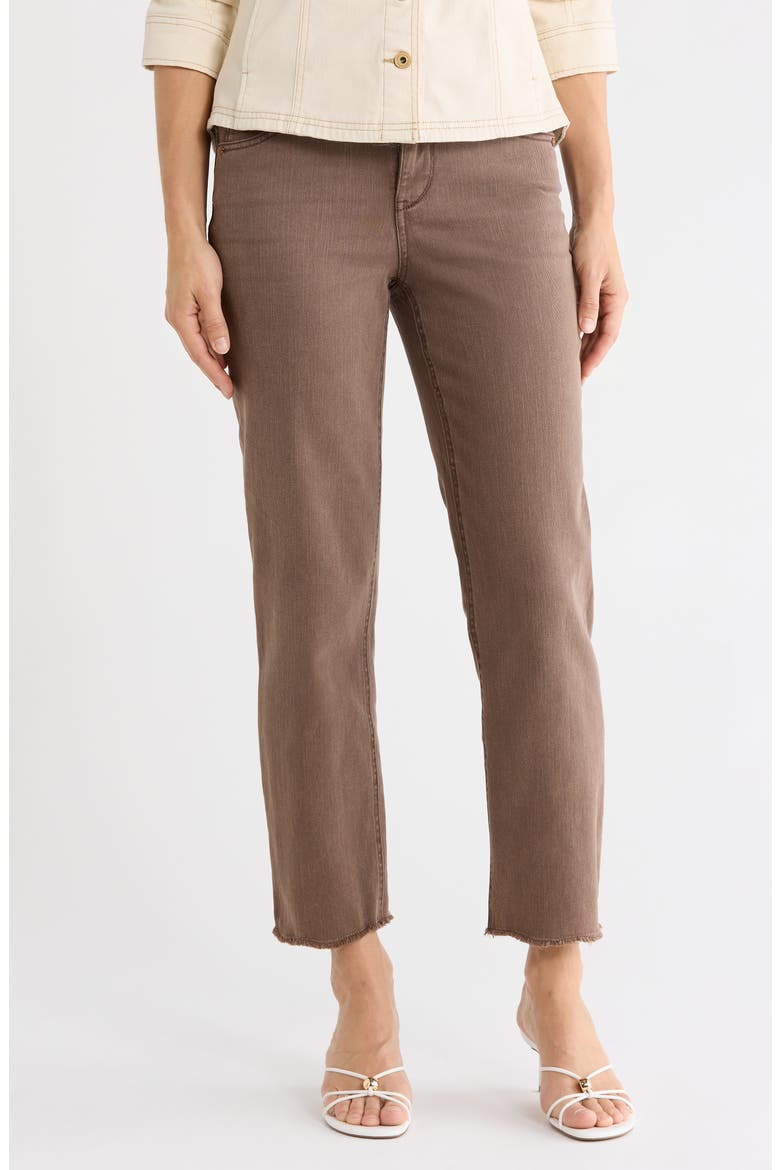 'Ab'solution High Waist Fray Hem Straight Leg Jeans, Main, color, WASHED MOCHA