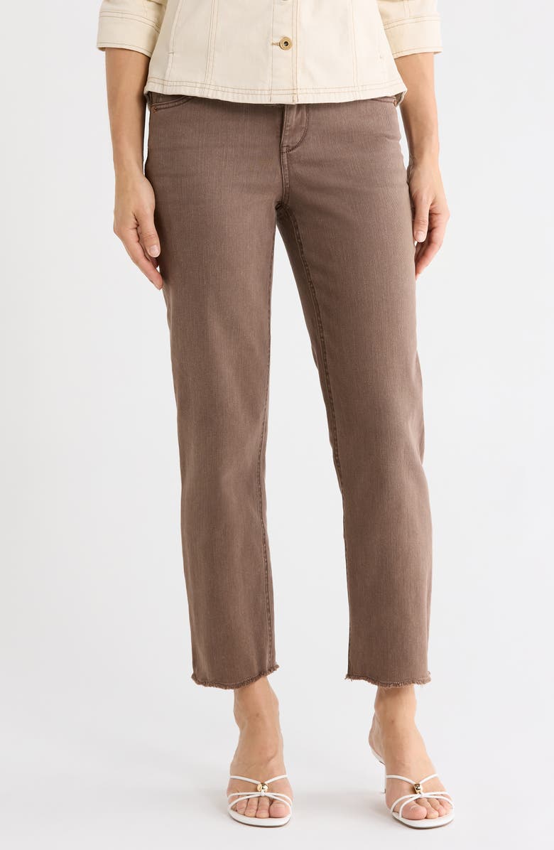 Democracy 'Ab'solution High Waist Fray Hem Straight Leg Jeans, Main, color, Washed Mocha