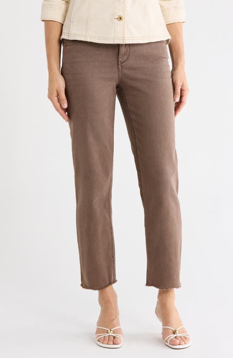 'Ab'solution High Waist Fray Hem Straight Leg Jeans (Washed Mocha)