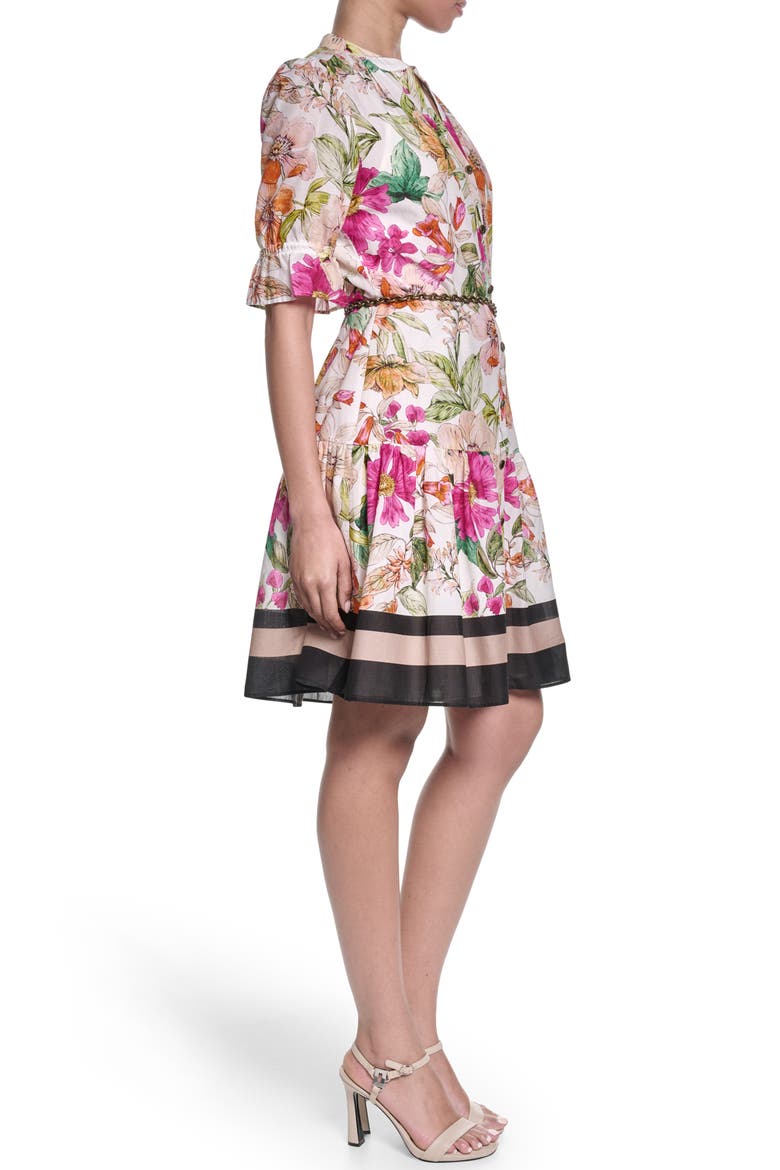 Floral Print Belted Dress, Alternate, color, BISQUE/ LIGHT BLUSH COMBO