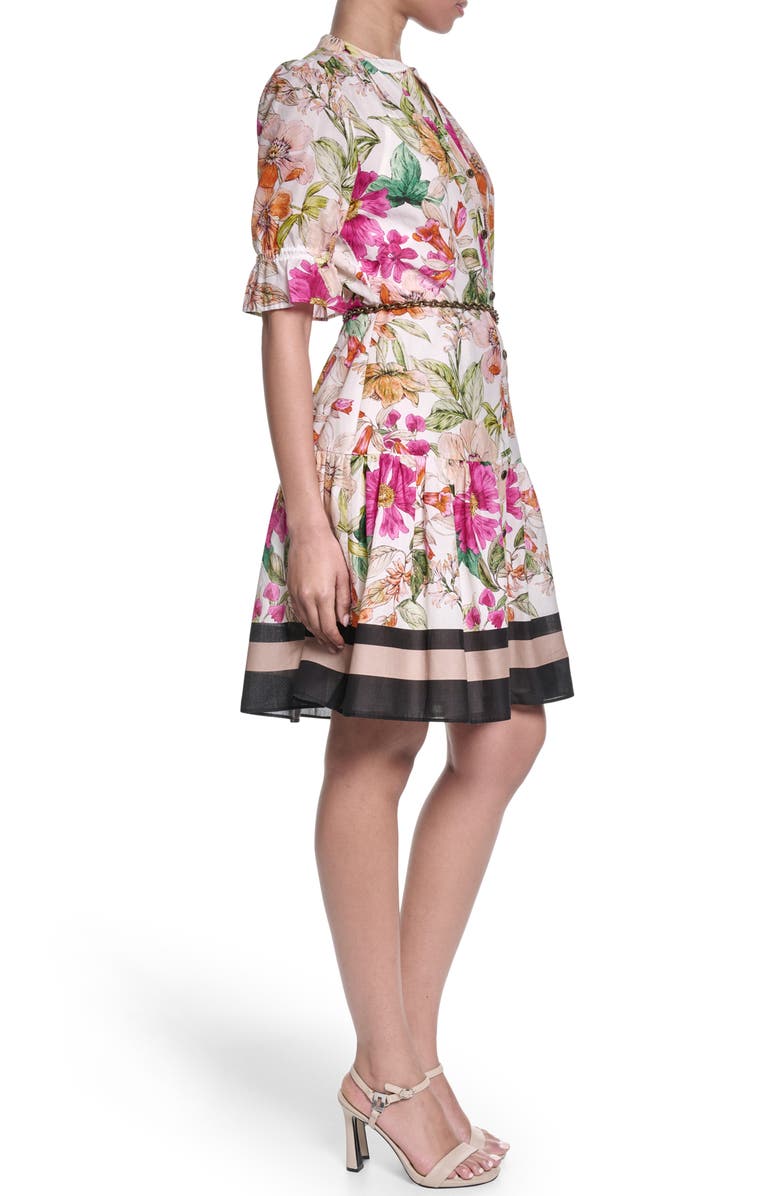 KARL LAGERFELD PARIS Floral Print Belted Dress, Alternate, color, Bisque/ Light Blush Combo