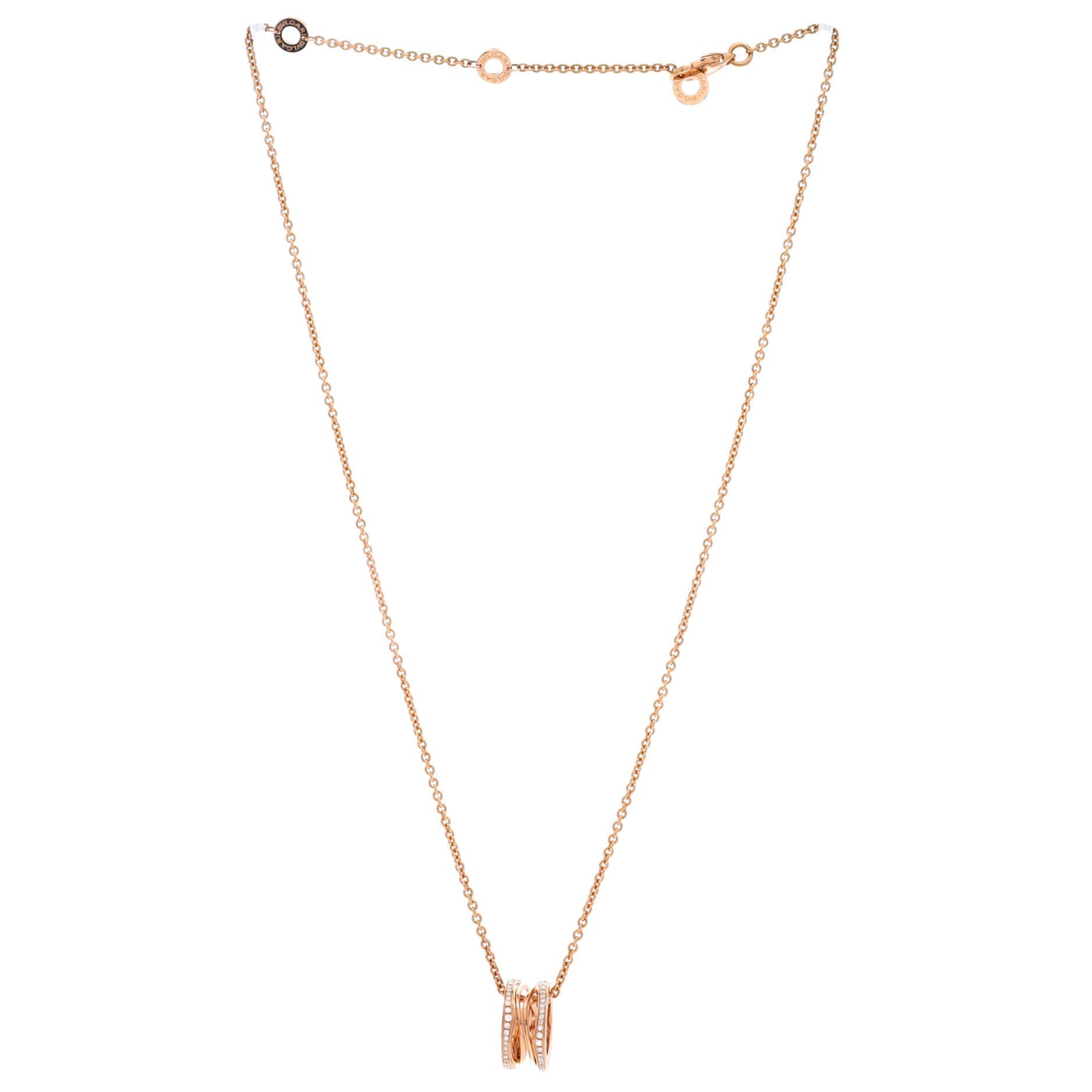 B.Zero1 Open Design Legend Zaha Hadid Pendant Necklace 18K Rose Gold with Diamonds, Alternate, color, Metallic Gold