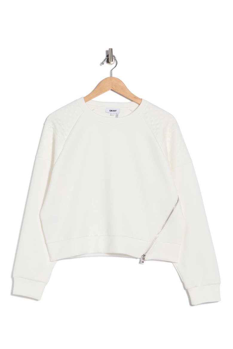 Asymmetrical Zip Quilted Sleeve Pullover, Alternate, color, IVORY/ IVORY