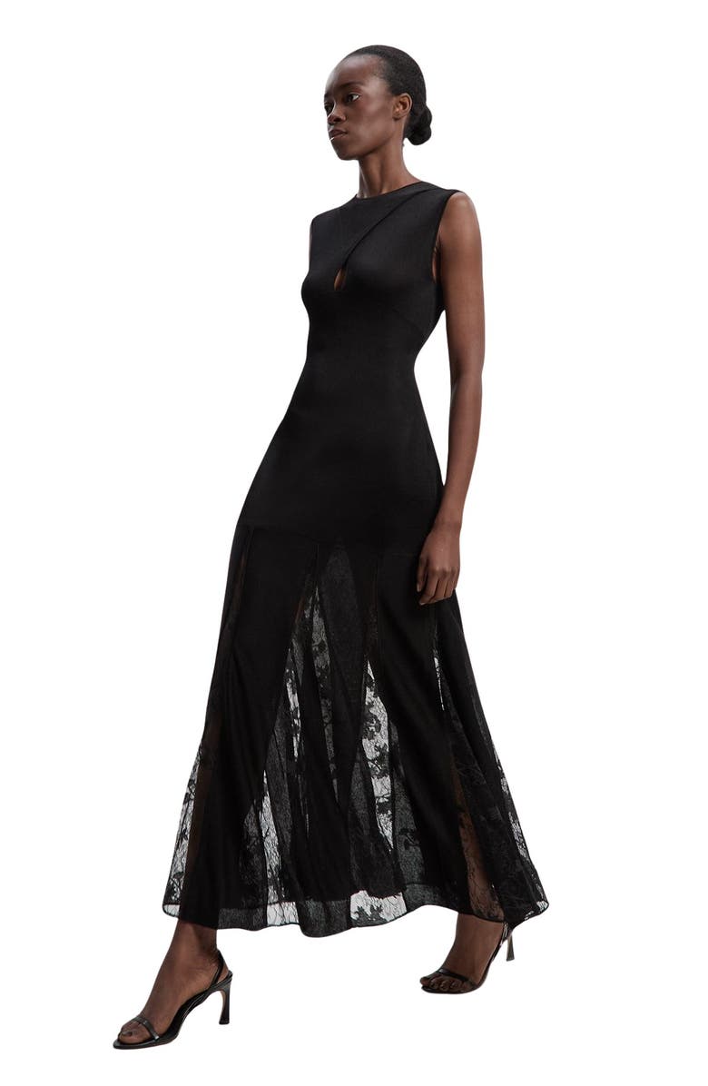Karen Millen Slinky Lace Knit Maxi Dress, Main, color, Black