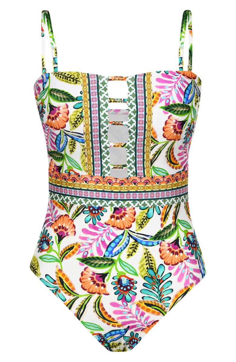Sunshine 79 Jungle Bandeau One-Piece Swimsuit, Alternate, color, White Multi