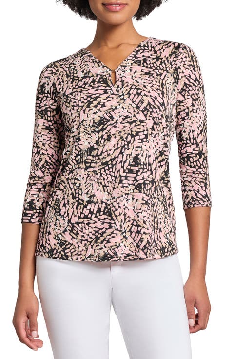 Paisley Print Three-Quarter Sleeve Crepe Top