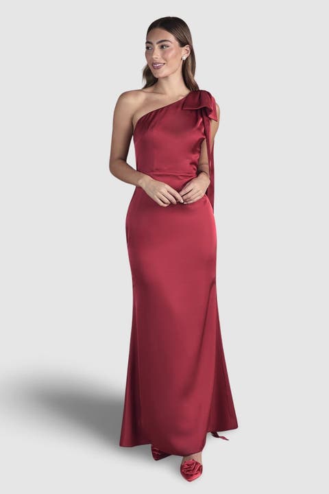 Bow One Shoulder Satin Dress