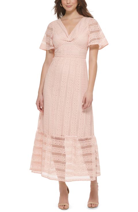 Floral Striped Lace Maxi Dress