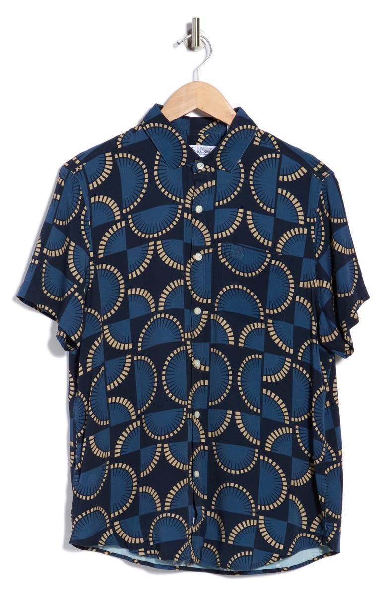 Original Penguin Fans Short Sleeve Button-Up Shirt, Alternate, color, Dark Sapphire