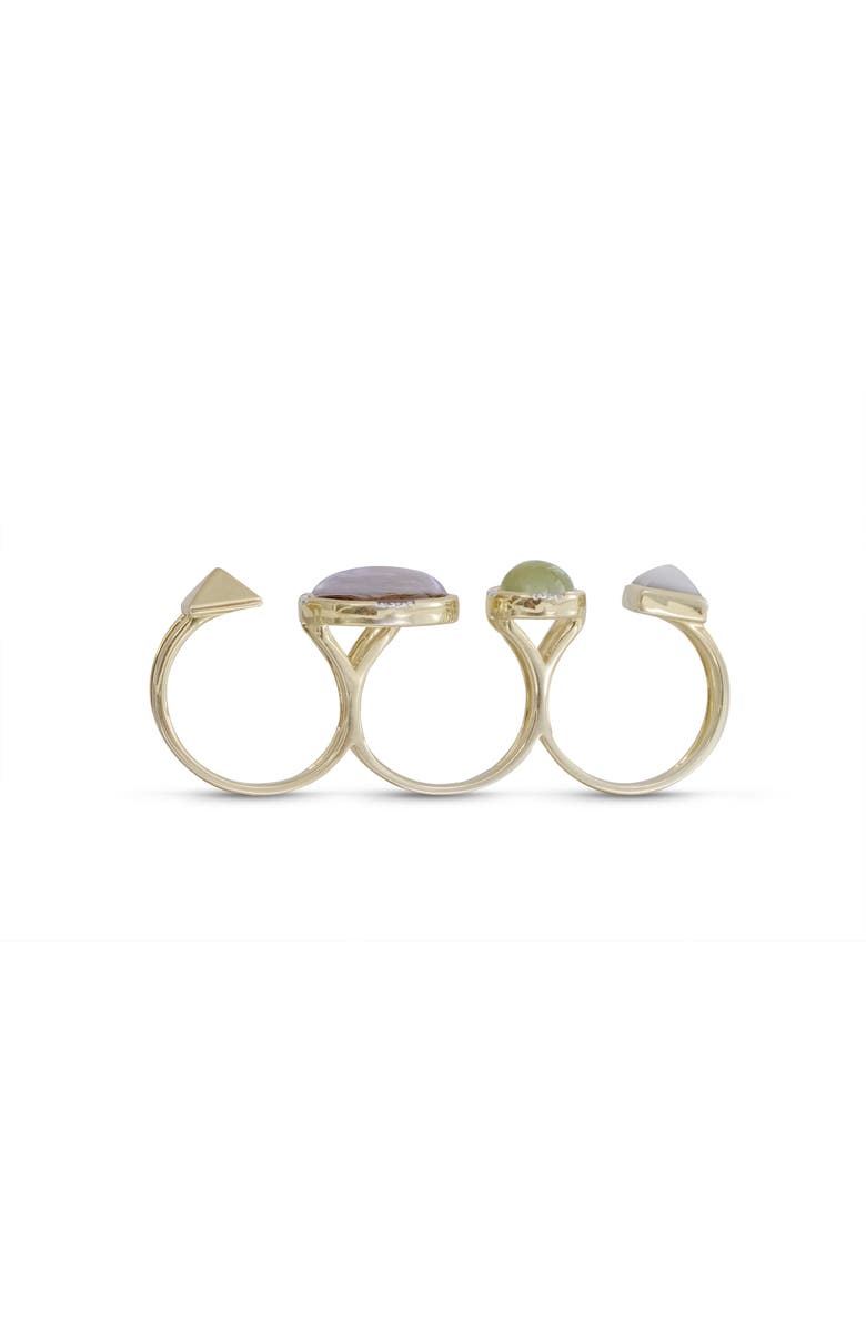 LuvMyJewelry Envy Me Multifinger Prehnite Moonstone Gemstone Diamond Y Gold Plated Silver Ring, Alternate, color, 