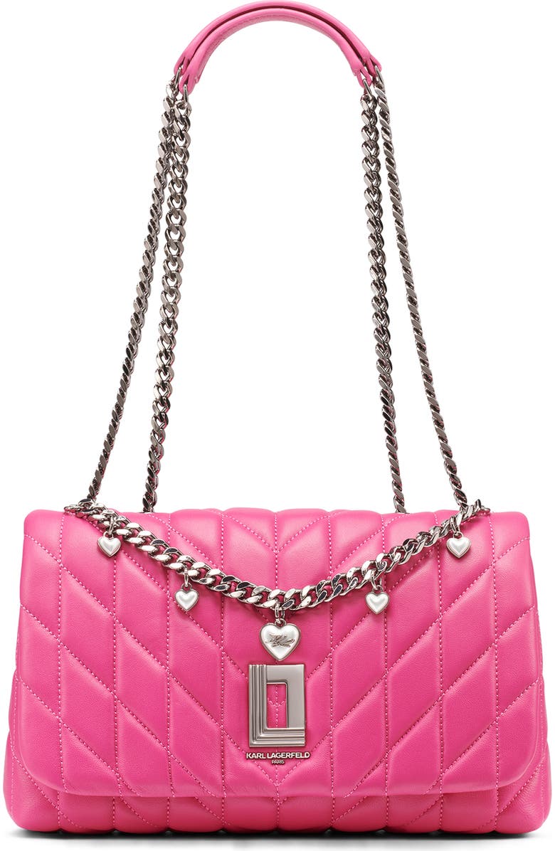 KARL LAGERFELD PARIS Lafayette Quilted Leather Crossbody Bag, Main, color, Fuchsia