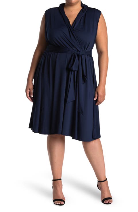 Prescott Fit & Flare Belted Knee Length Dress (Plus)