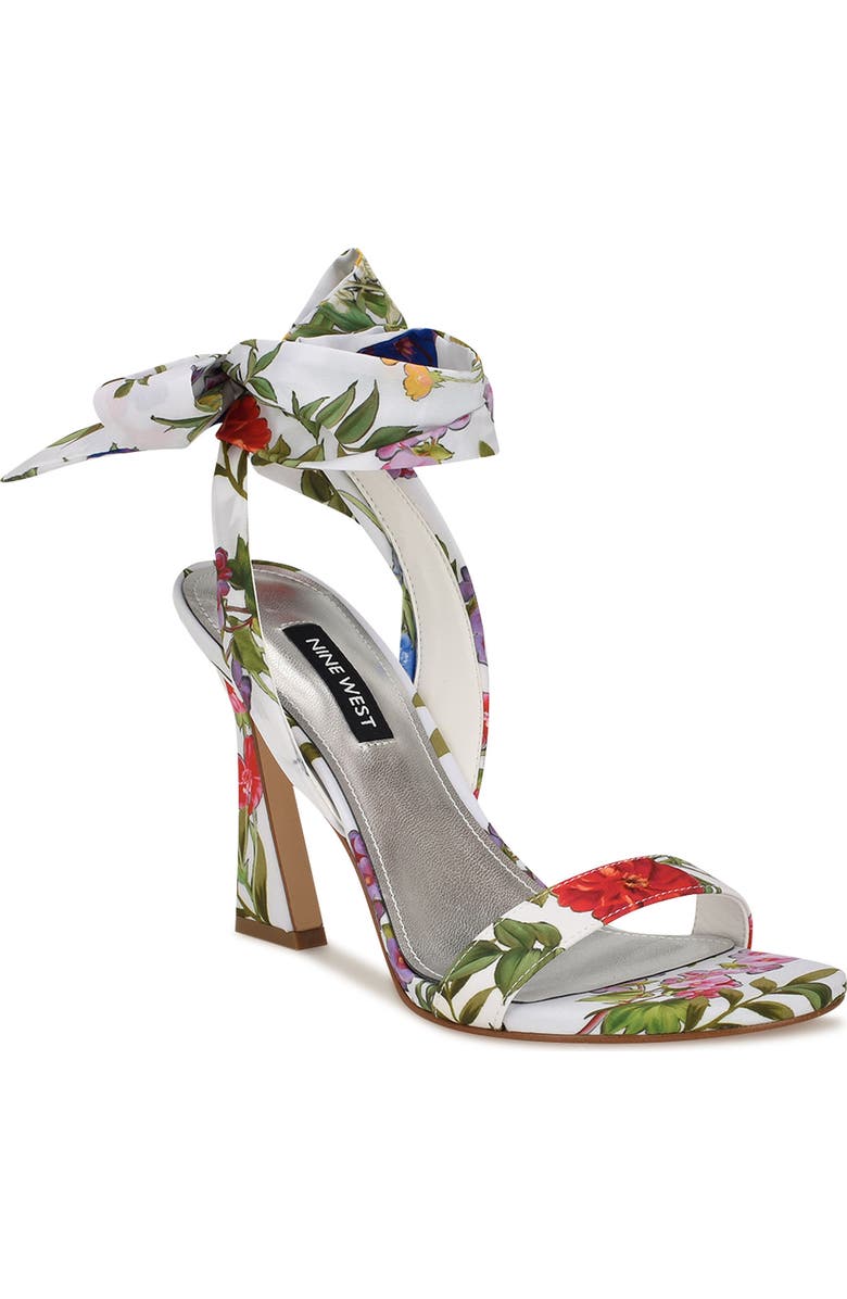 Nine West Kelsie Ankle Tie Sandal, Main, color, White Floral Print