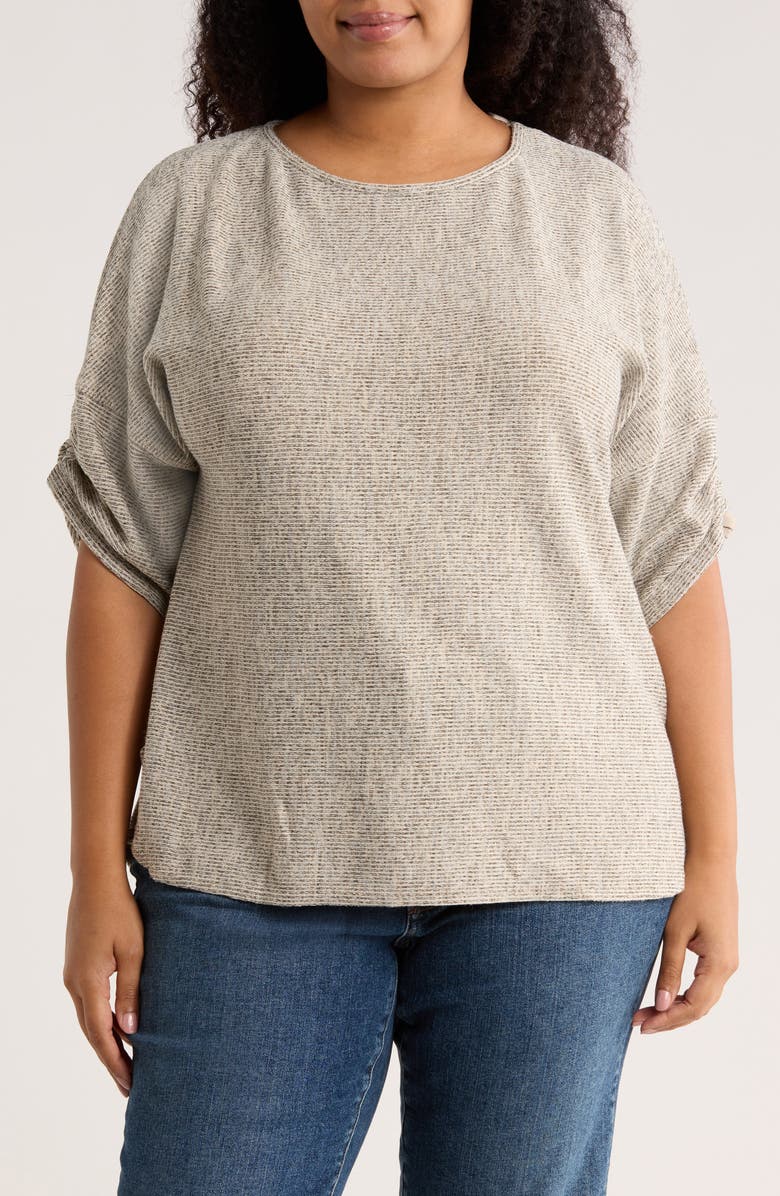 MAX STUDIO Cinched Sleeve Top, Main, color, Oatmeal/ Black