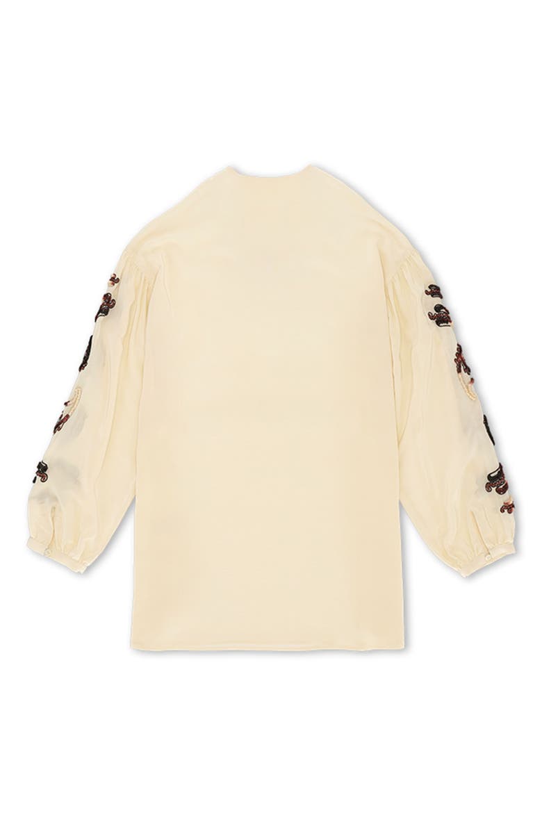 Allegra Embroidered Silk Shirt, Alternate, color, MILK