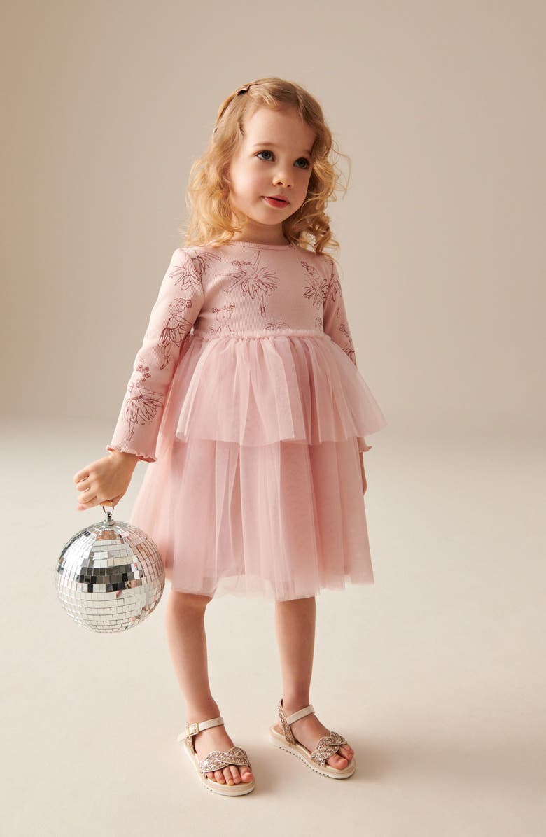 NEXT Kids' Ballet Print Long Sleeve Tulle Dress, Alternate, color, 