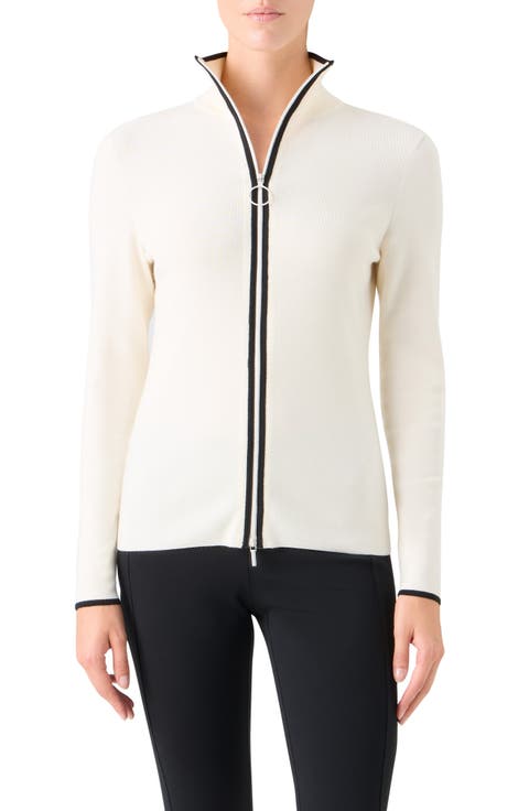 Stretch Virgin Wool Zip Cardigan