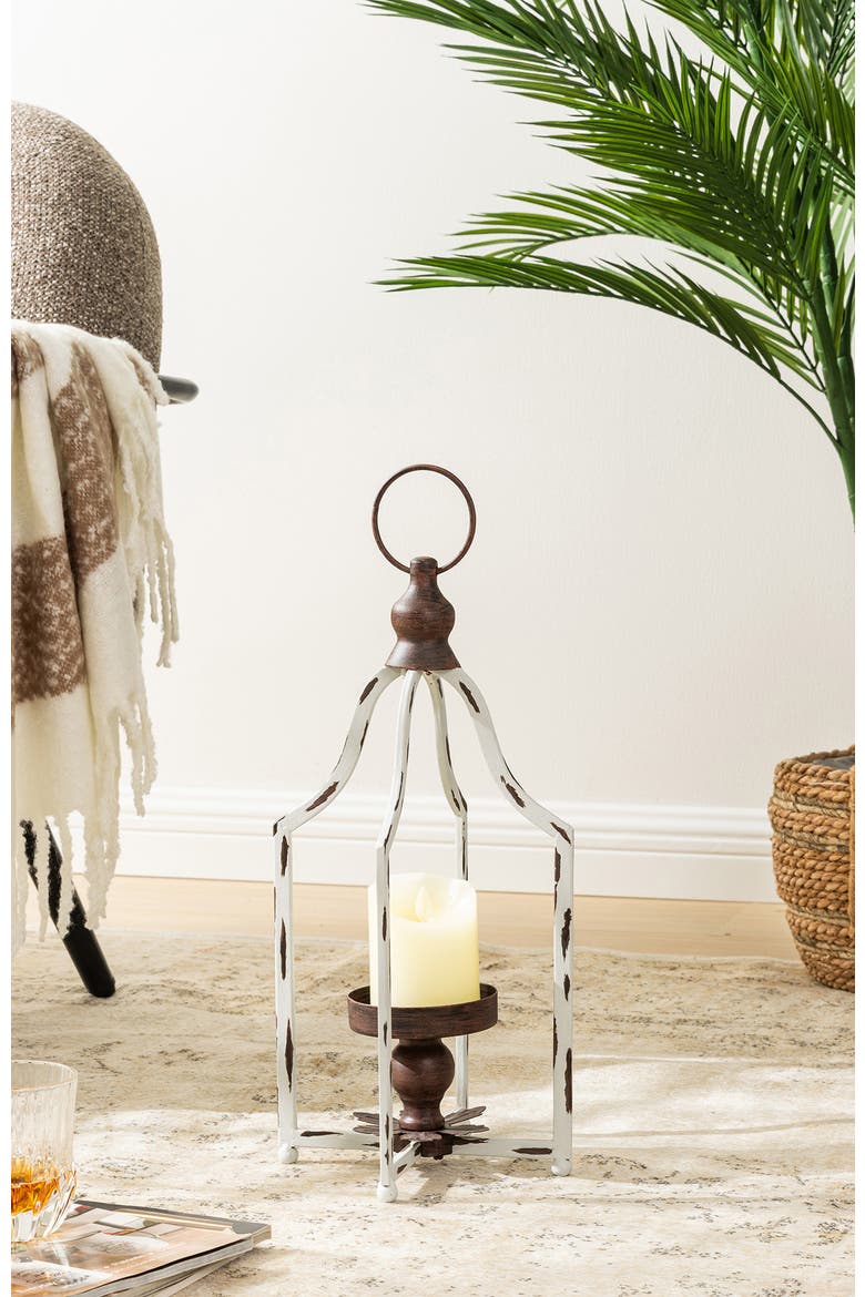 Modern Farmhouse Metal Decorative Lantern Candle Holder, Alternate, color, White