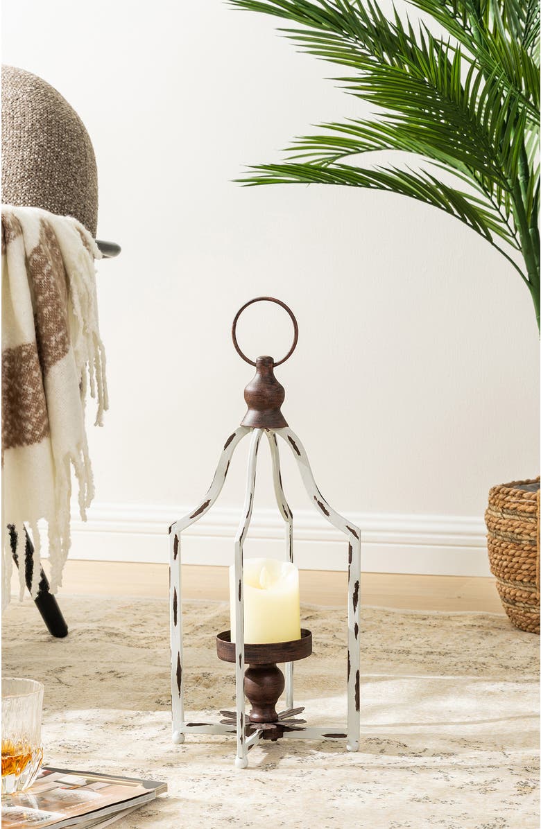Glitzhome Modern Farmhouse Metal Decorative Lantern Candle Holder, Alternate, color, White