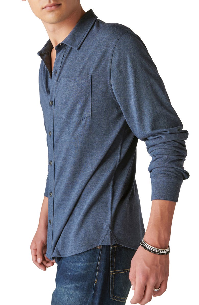 Lucky Brand Knit Button-Up Shirt, Alternate, color, Black Iris