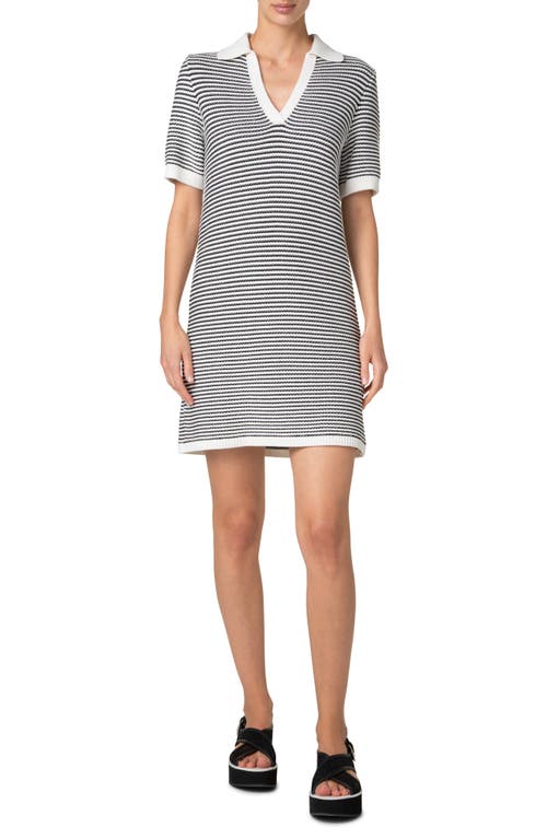 Akris Punto Chunky Tweed Knit Mini Polo Dress In Cream-black