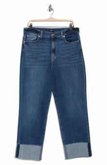 7 For All Mankind Logan Cuffed Raw Hem High Waist Ankle Straight Leg Jeans