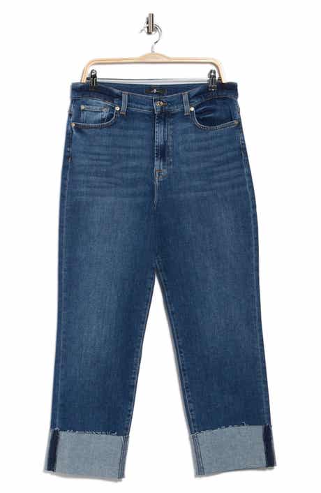 Logan Cuffed Raw Hem High Waist Ankle Straight Leg Jeans