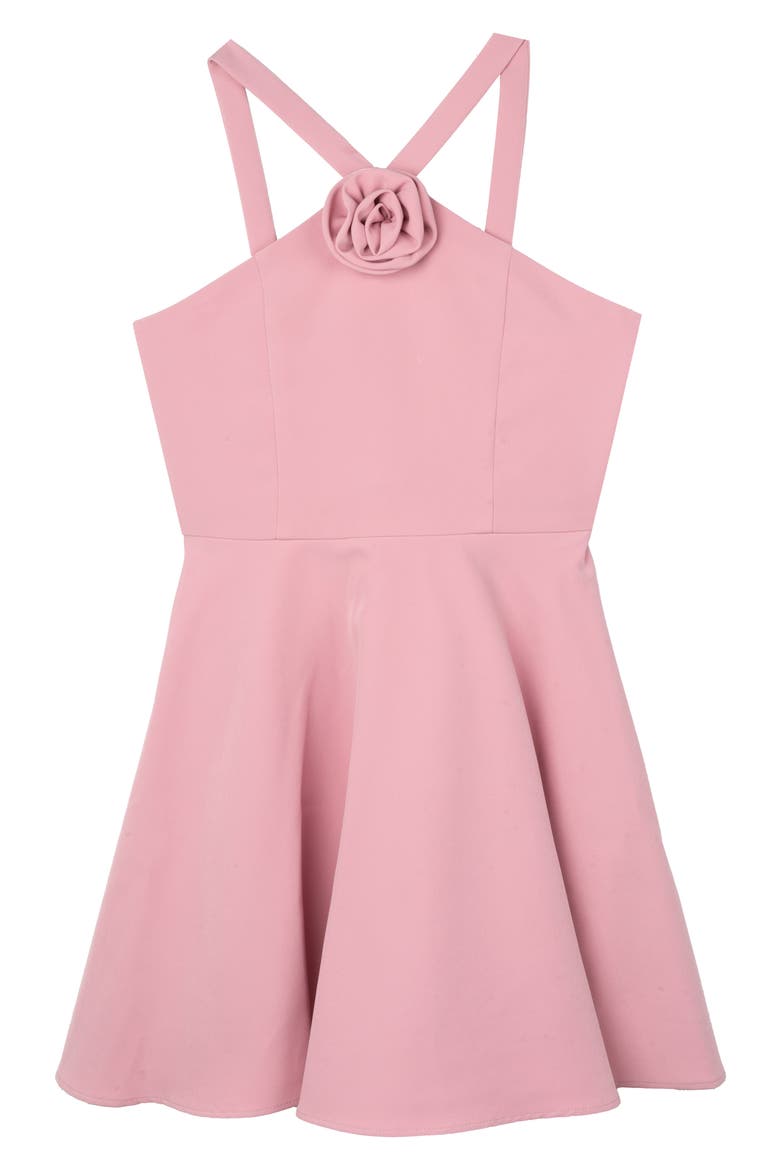 Kids' Laguna Rosette Skater Party Dress, Main, color, MAUVE
