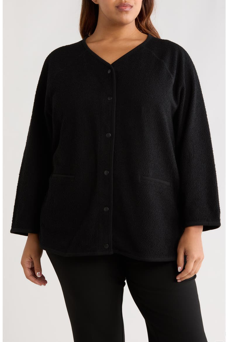 V-Neck Snap Front Bouclé Jacket, Alternate, color, BLACK