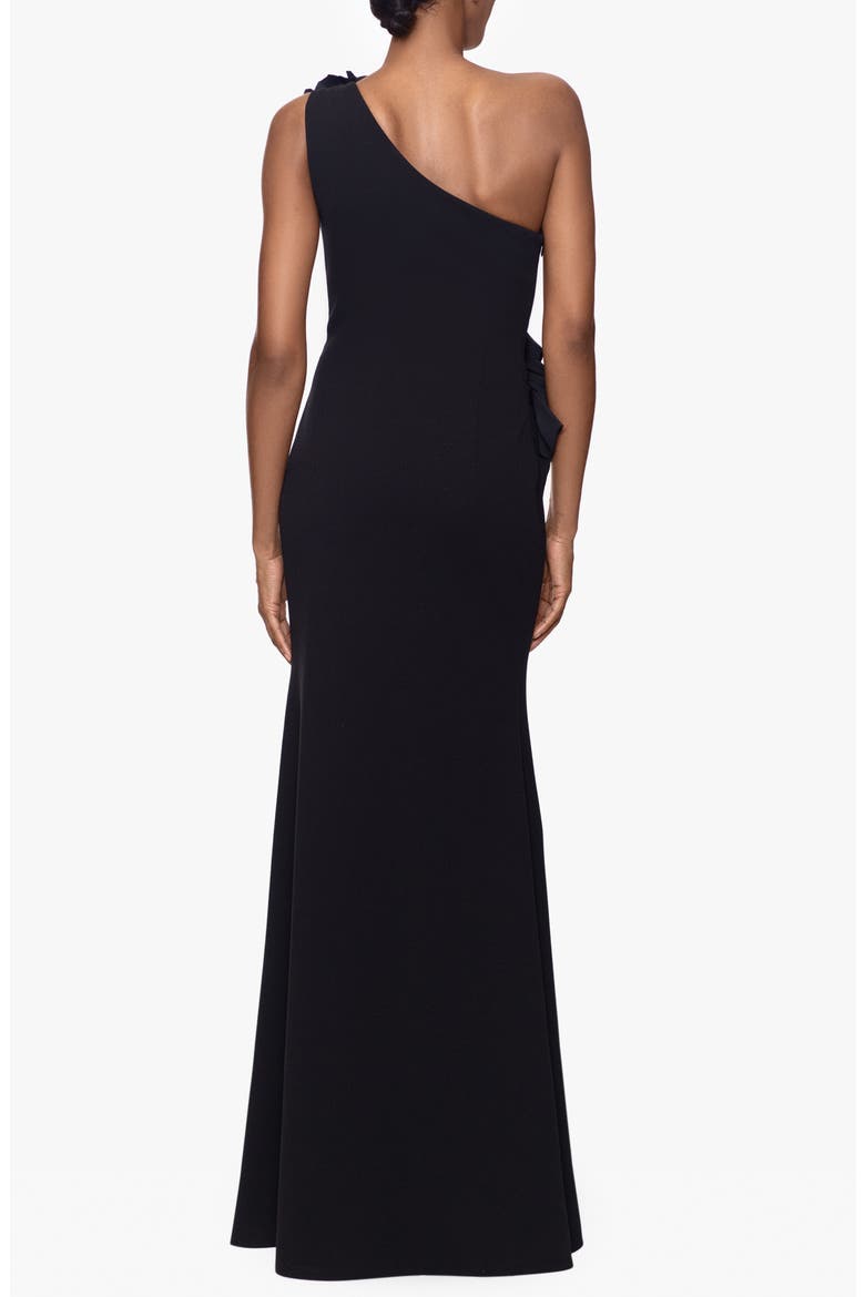 Rosette One-Shoulder Trumpet Gown, Alternate, color, BLACK