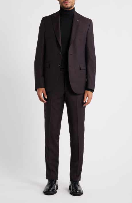 AllSaints Rawdon Slim Fit Burgundy Super 100s Wool Peak Lapel Suit