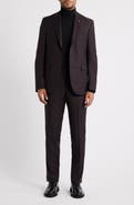 AllSaints Rawdon Slim Fit Burgundy Super 100s Wool Peak Lapel Suit