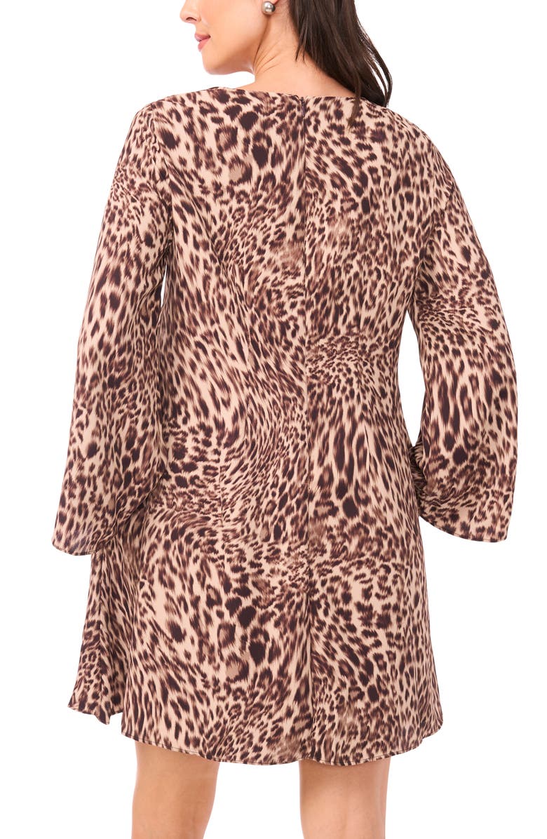 Vince Camuto Abstract Leopard Print Long Sleeve Dress, Alternate, color, Rich Taupe