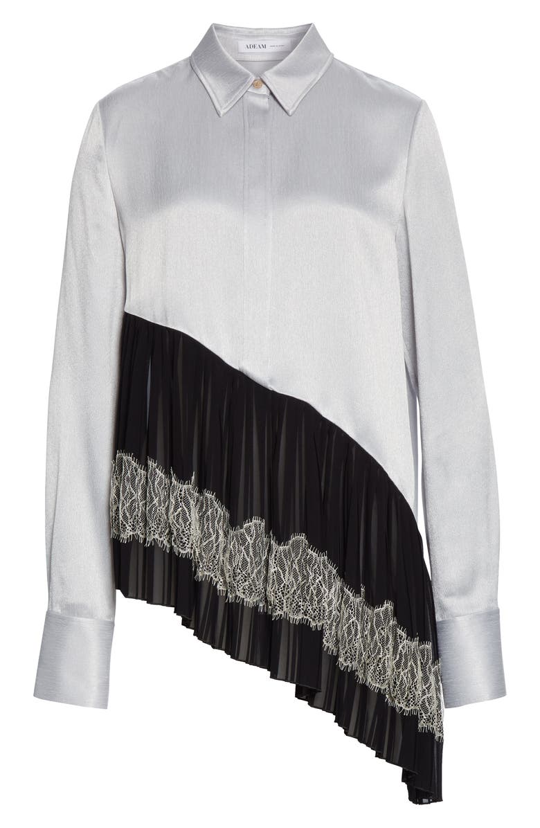 Adeam Antique Lace Trim Pleated Satin Shirt, Alternate, color, 