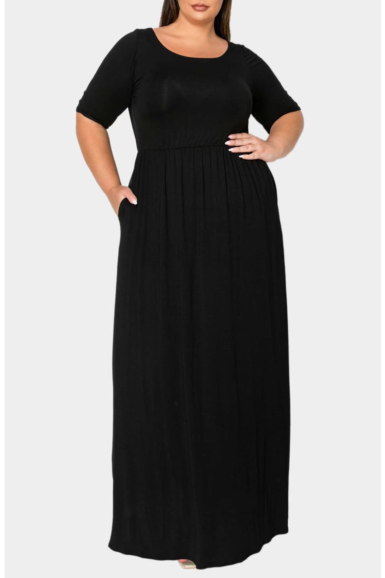 plus size maxi jersey dress Roaman's Women's Plus Size Stretch Knit High Low Short Sleeve Maxi Dress, Size: 22/24, Black