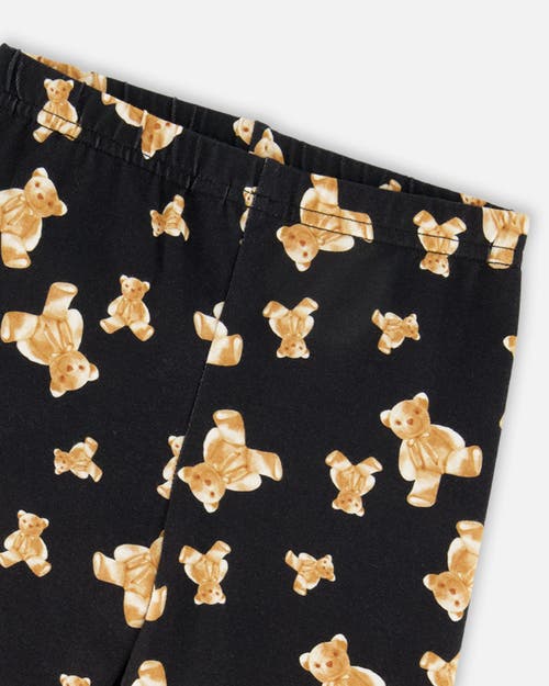 Deux Par Deux Jersey Leggings Teddy Bear In Black