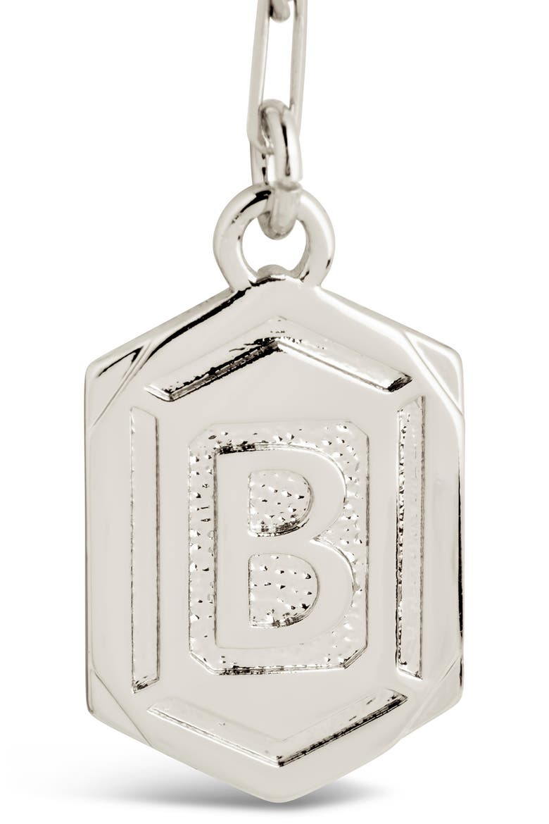 Rhodium Plated Hexagon Tag Initial Pendant Necklace, Alternate, color, SILVER-B