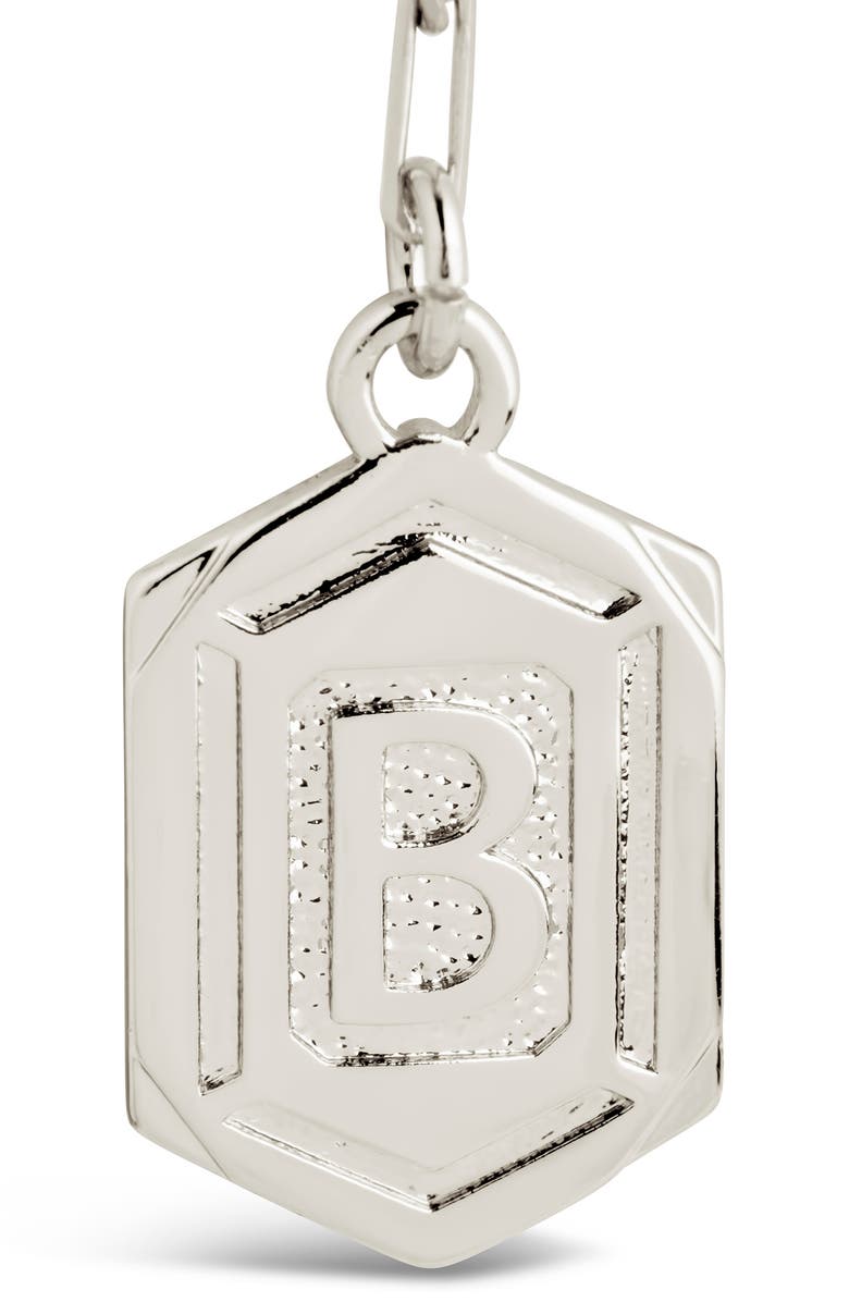 Sterling Forever Rhodium Plated Hexagon Tag Initial Pendant Necklace, Alternate, color, Silver-B