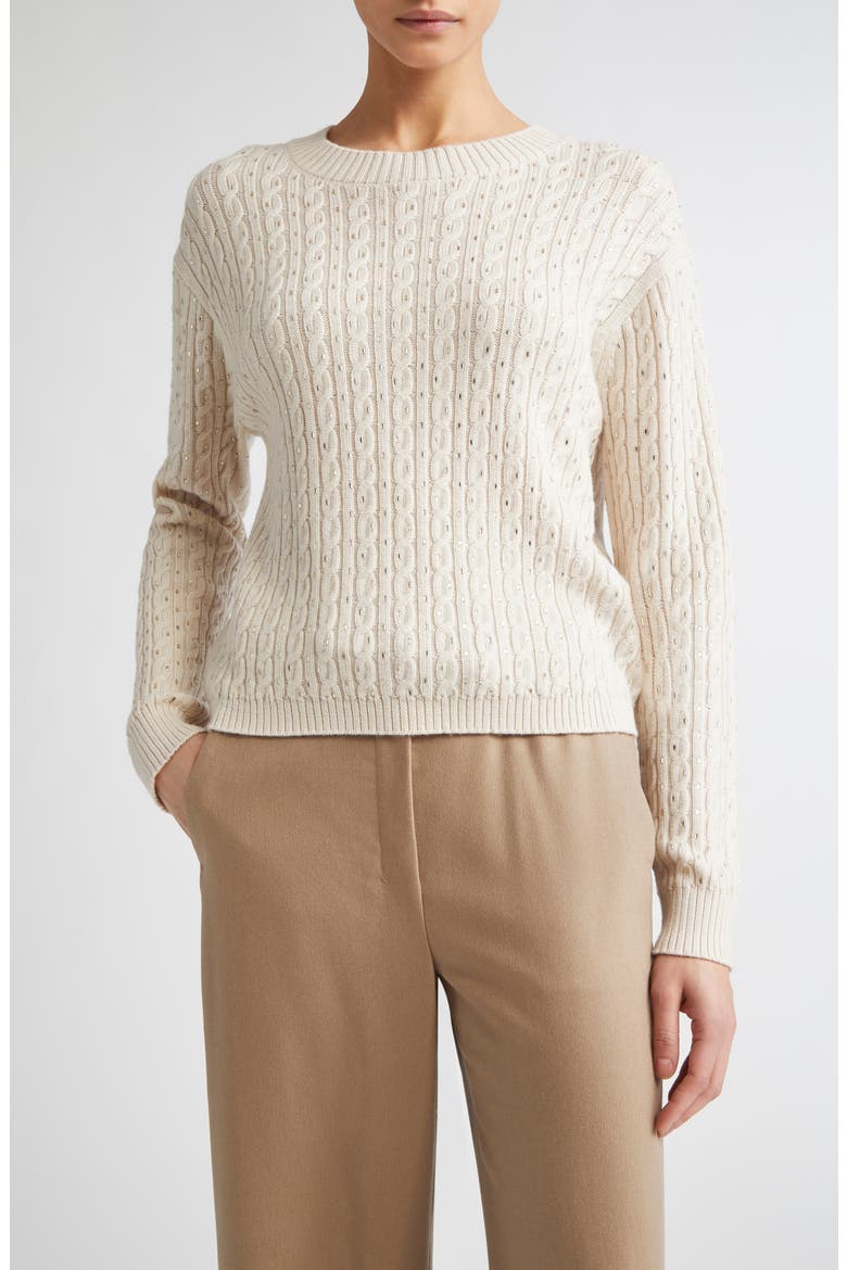 Ussuri Embellished Cable Wool Sweater, Main, color, BEIGE