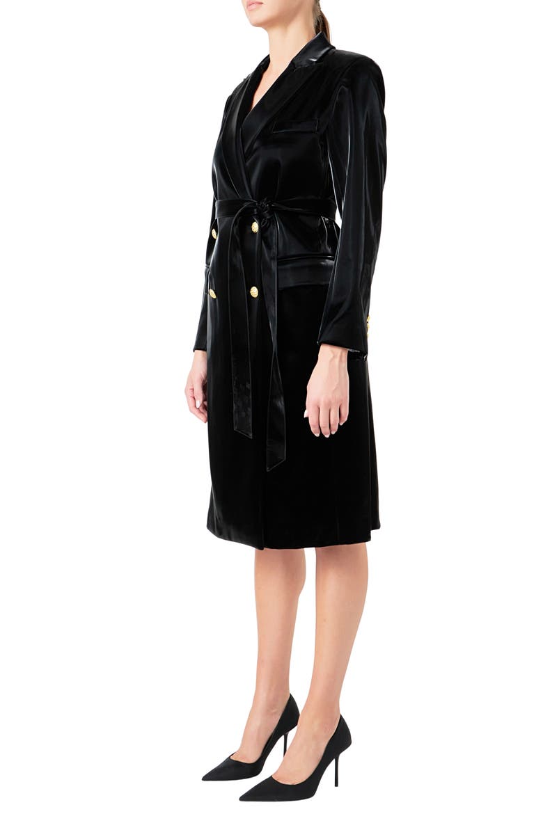 Double Breasted Faux Leather Trench Coat, Alternate, color, BLACK