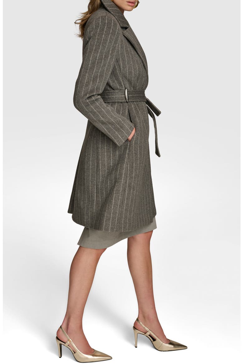 Belted Wool Blend Coat, Alternate, color, PINSTRIPE